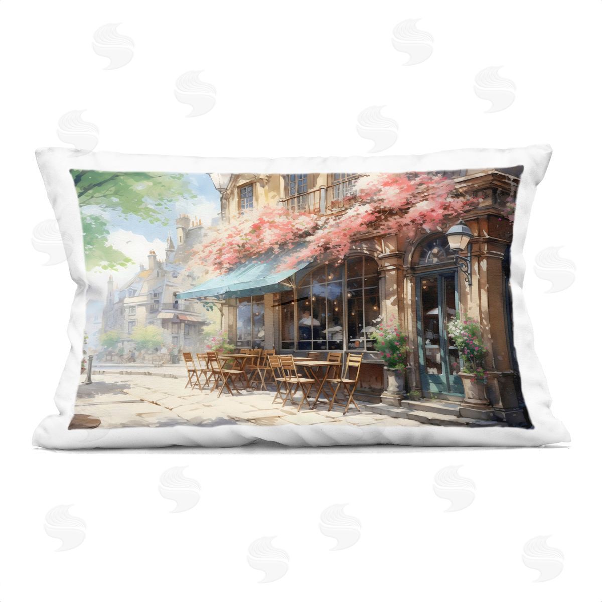 LSR Creative Studio Cherry Blossom Bistro Plush Polyester Art Print Pillow