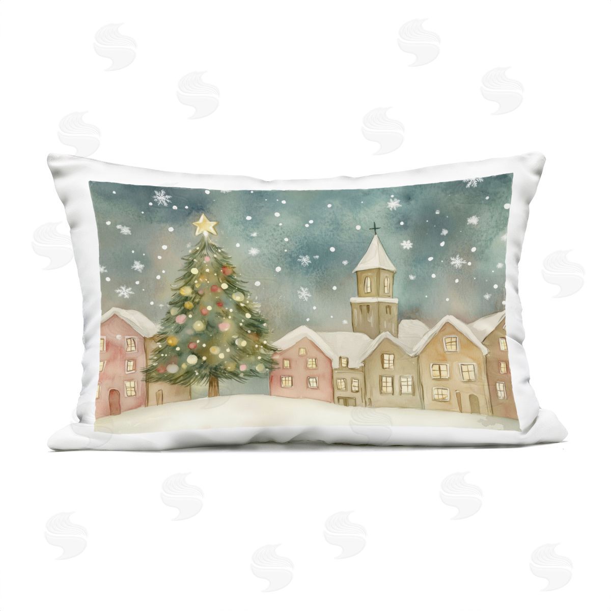 LSR Design Studio Christmas Village Snowfall Plush Polyester Art Print Pillow