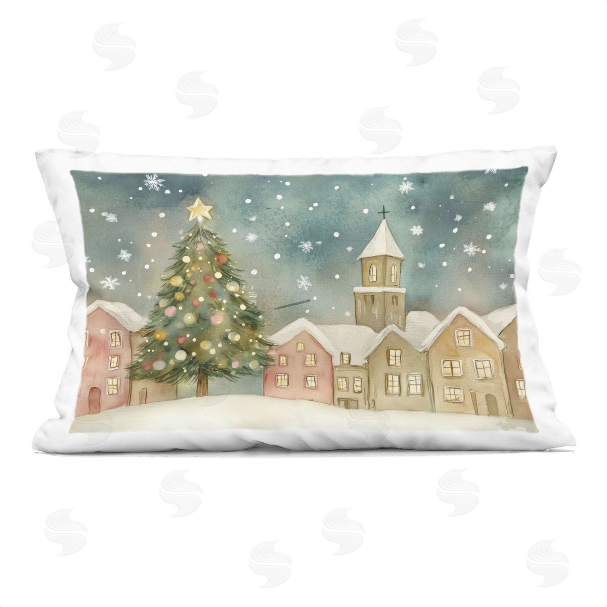 LSR Design Studio Christmas Village Snowfall Plush Polyester Art Print Pillow