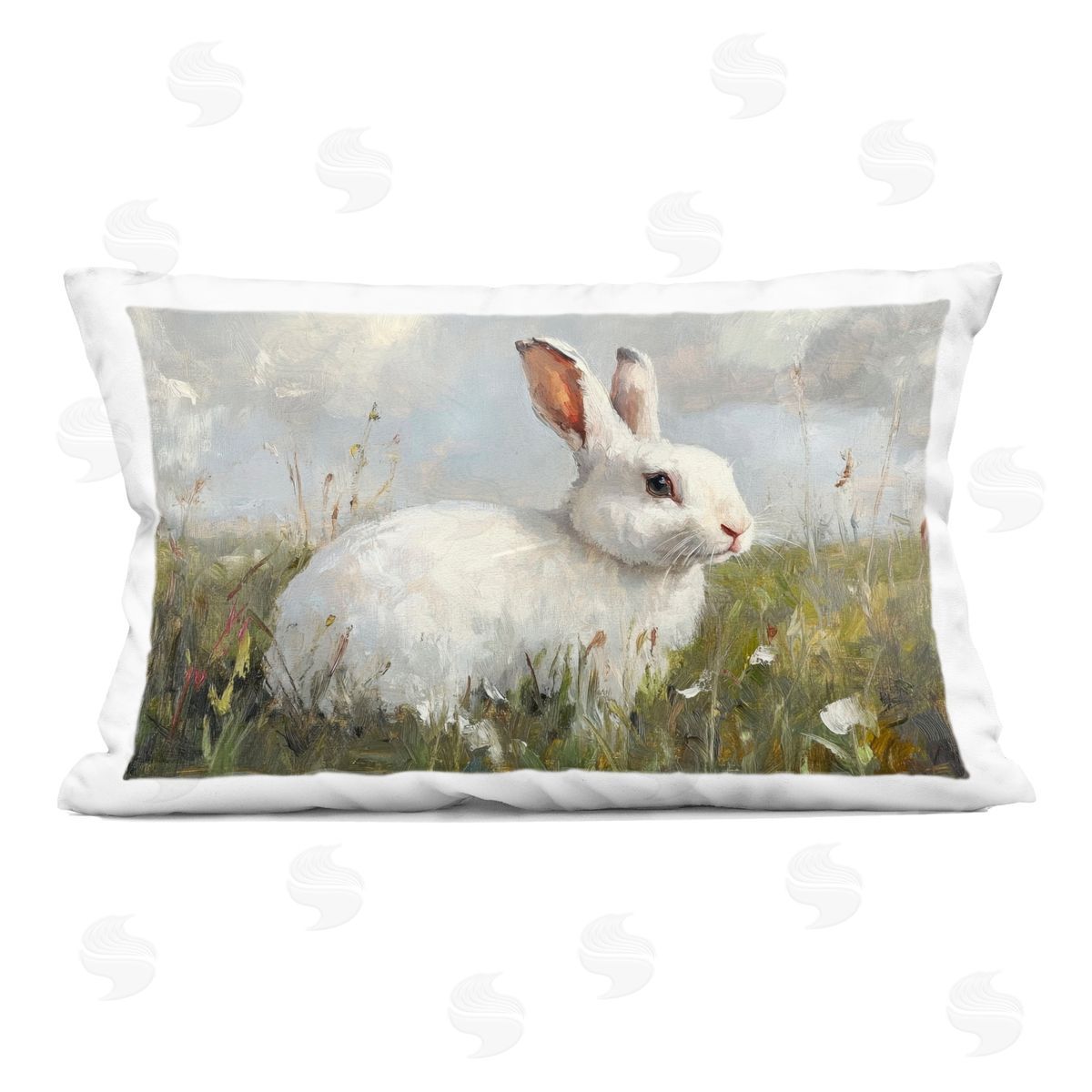 Petal Prints Design Wild Bunny Portrait Plush Polyester Art Print Pillow