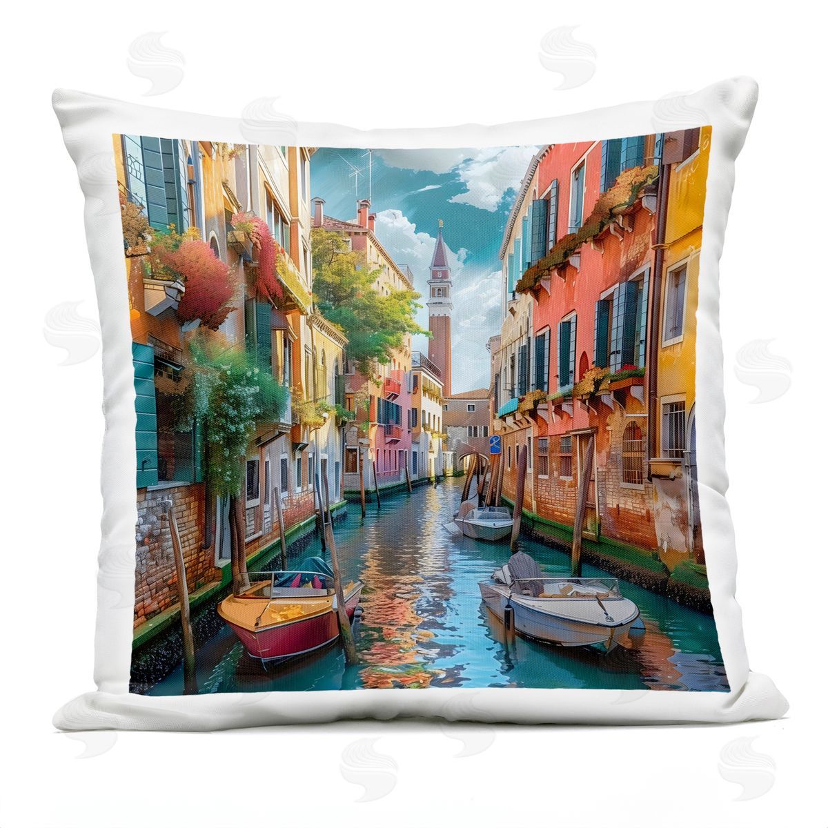LSR Creative Studio Venetian Summer Canal Plush Polyester Art Print Pillow