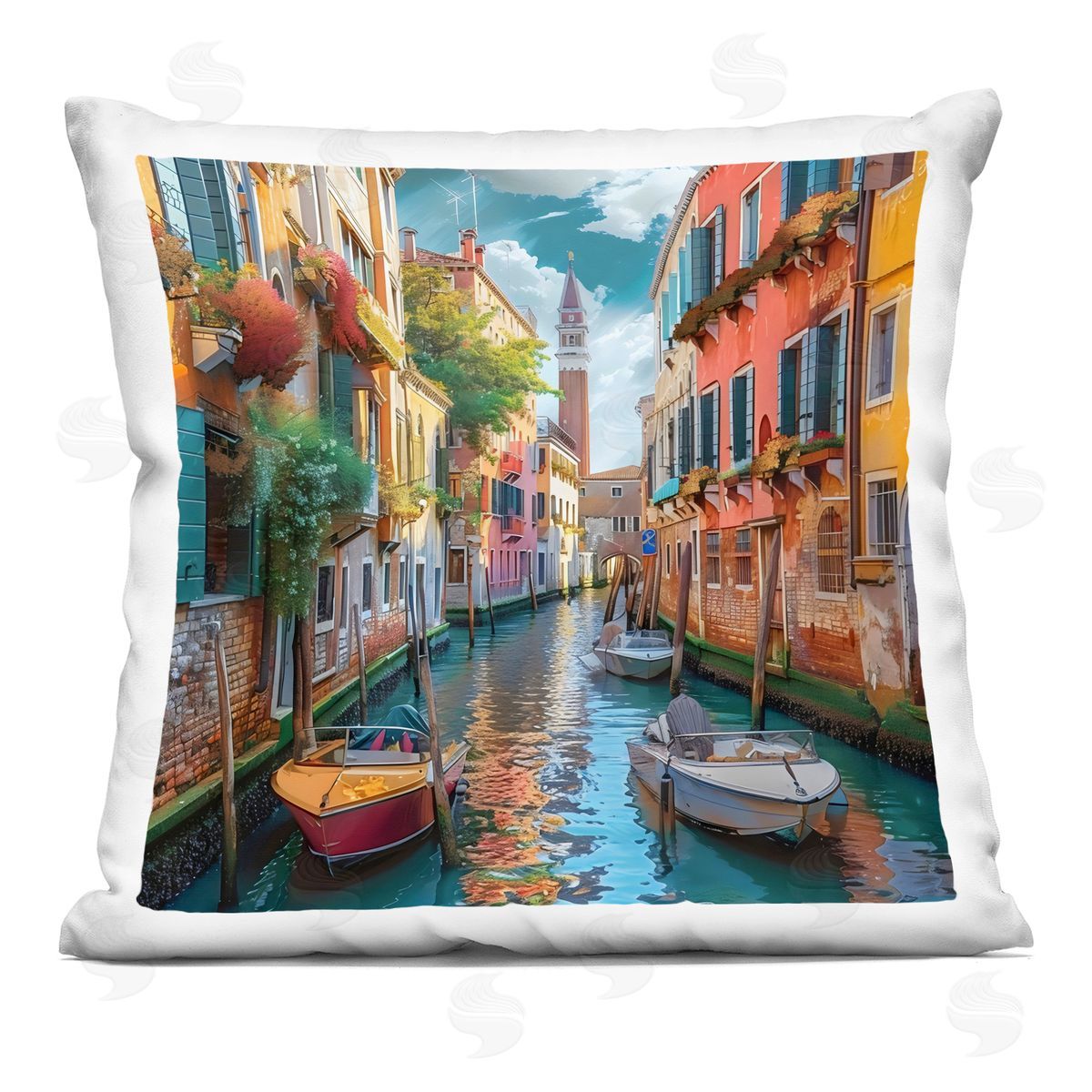 LSR Creative Studio Venetian Summer Canal Plush Polyester Art Print Pillow