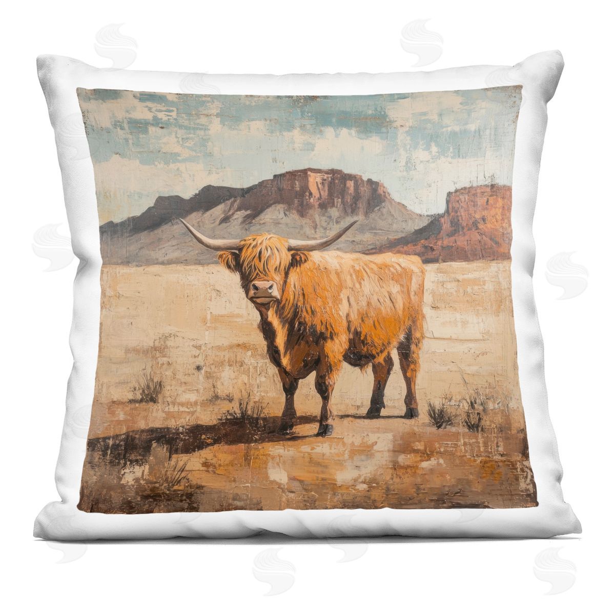 Petal Prints Design Cow Of The Desert Plush Polyester Art Print Pillow