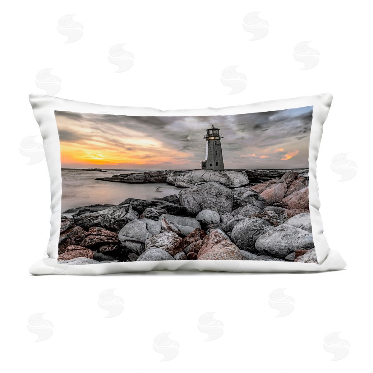Norm Stelfox Lighthouse Bay at Sunset Plush Polyester Art Print Pillow