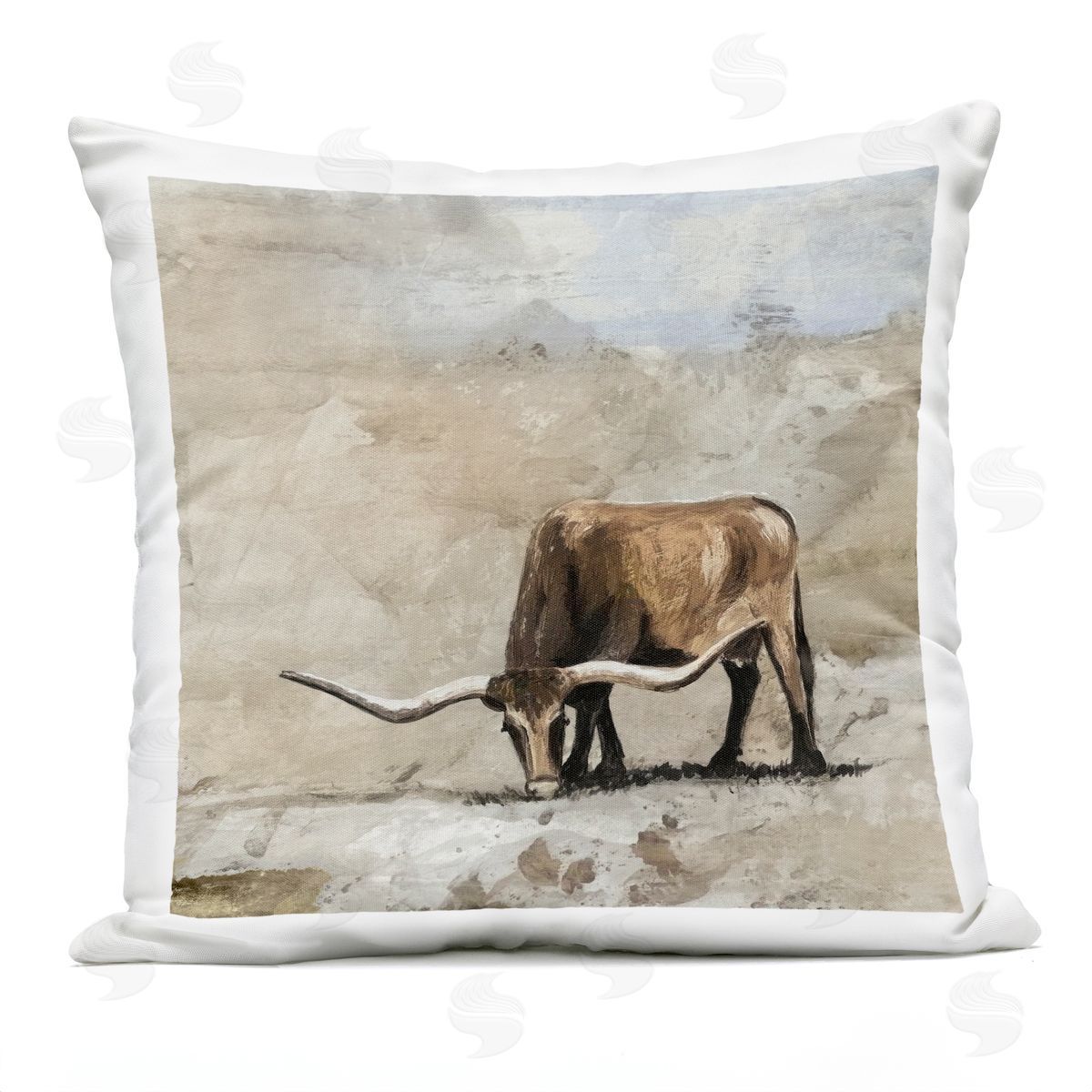 Errico & Slyp Logan Longhorn Cattle Plush Polyester Art Print Pillow
