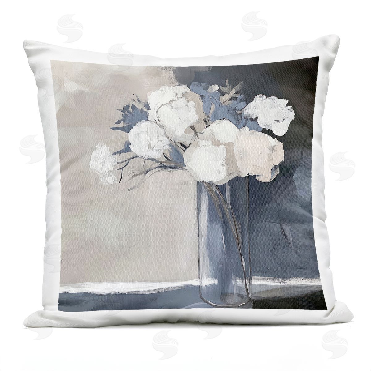 Mona Grace Gentle Petals Grey & Beige Plush Polyester Art Print Pillow