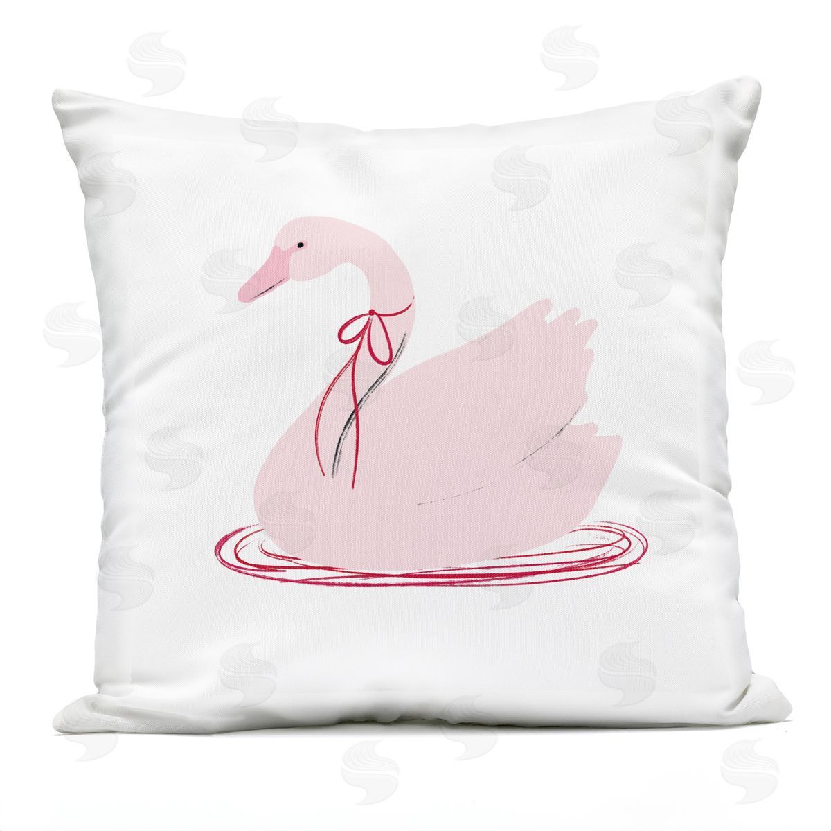 Lucille Price Pink Swan with Bow Plush Polyester Art Print Pillow
