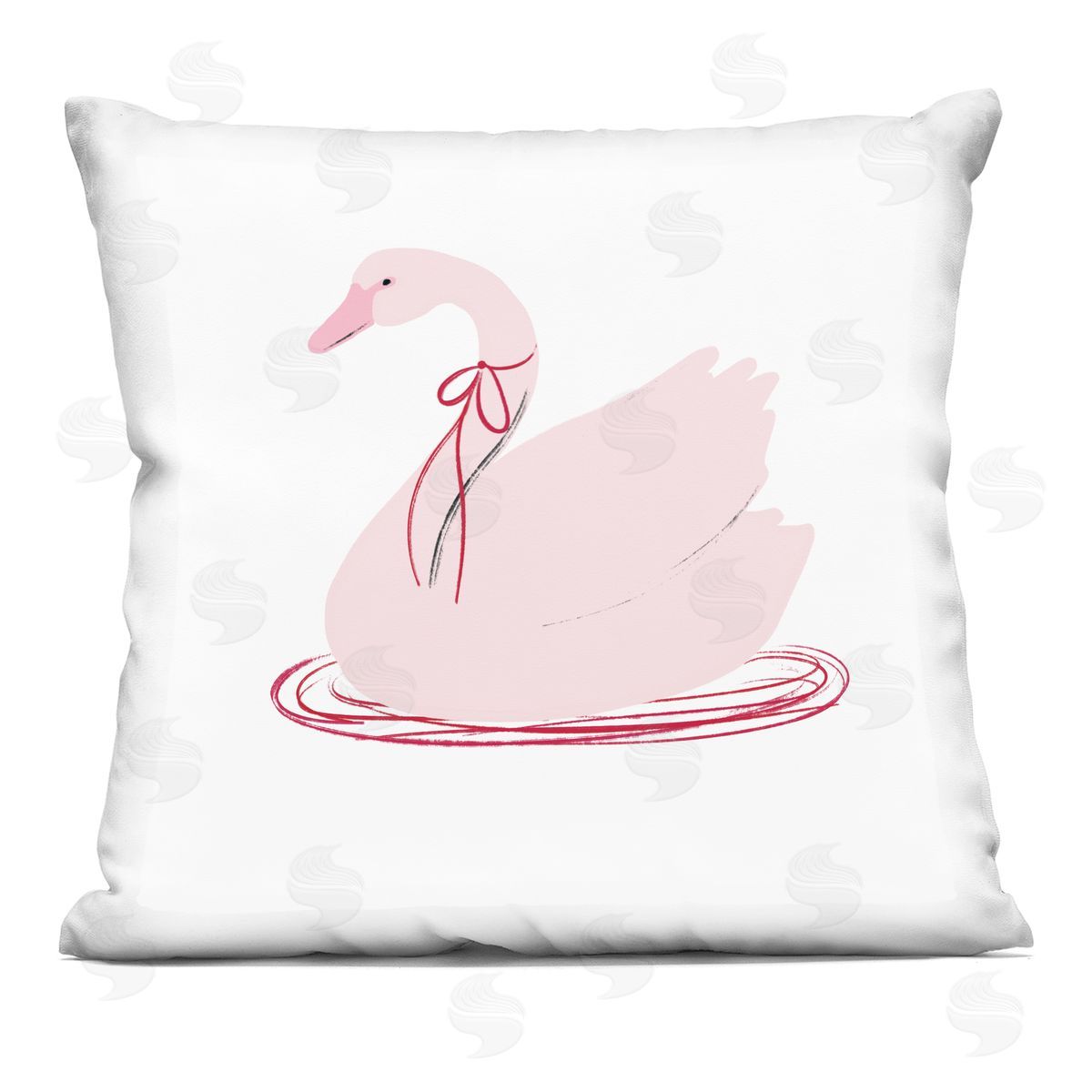 Lucille Price Pink Swan with Bow Plush Polyester Art Print Pillow