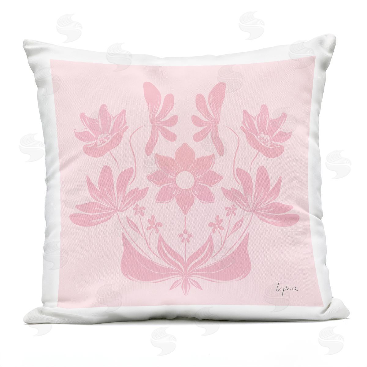 Lucille Price Pink Floral Symmetrical Plush Polyester Art Print Pillow