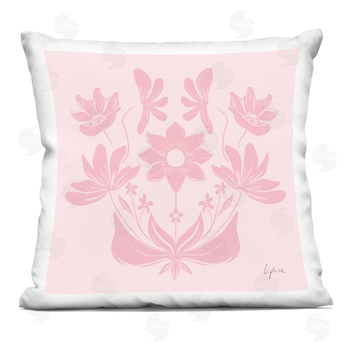 Lucille Price Pink Floral Symmetrical Plush Polyester Art Print Pillow