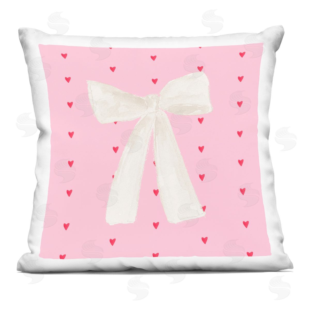 Lucille Price White Bow on Hearts Plush Polyester Art Print Pillow
