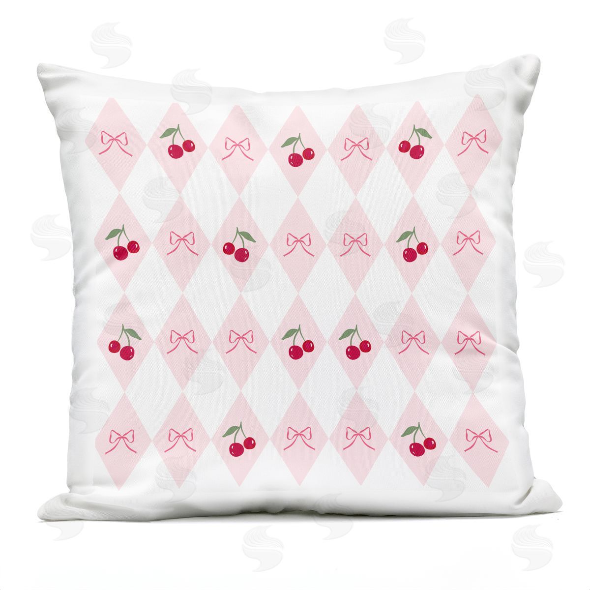 Lucille Price Cherries & Bows Argyle Plush Polyester Art Print Pillow