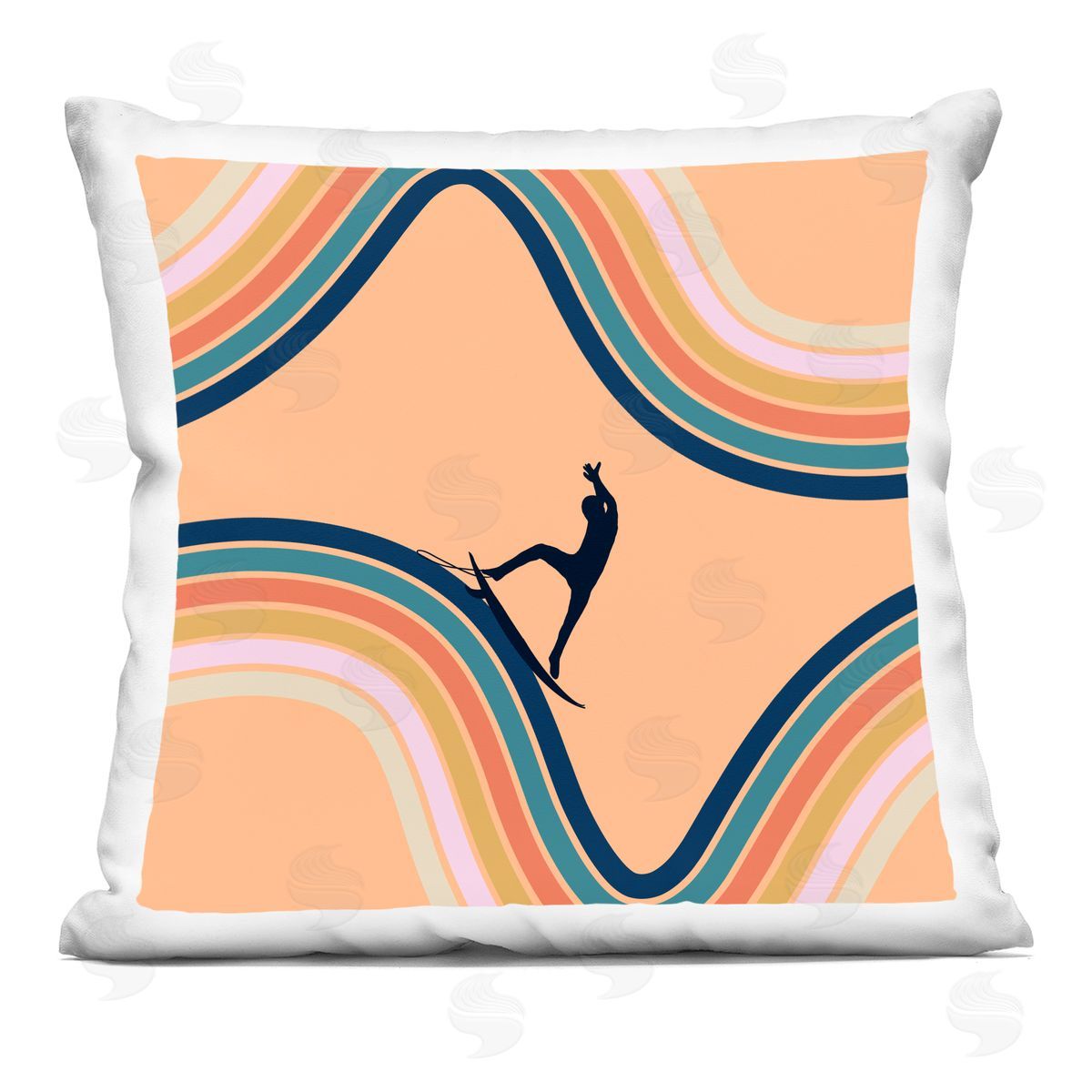 Ashley Singleton Retro Surfer Riding Wave Plush Polyester Art Print Pillow