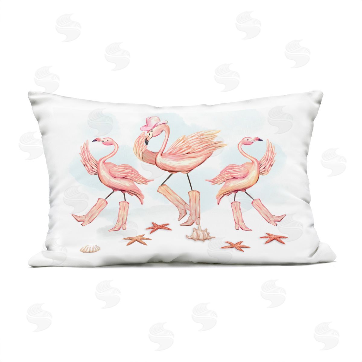 Ziwei Li Dancing Cowboy Flamingoes Plush Polyester Art Print Pillow
