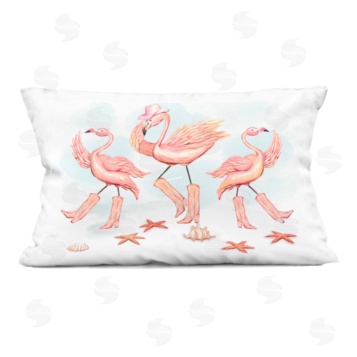 Ziwei Li Dancing Cowboy Flamingoes Plush Polyester Art Print Pillow