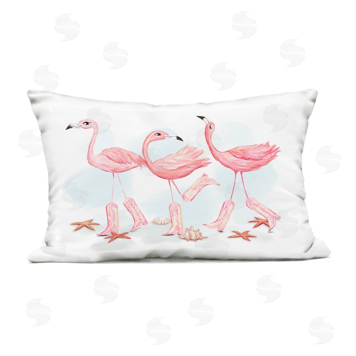 Ziwei Li Happy Pink Cowgirl Flamingoes Plush Polyester Art Print Pillow
