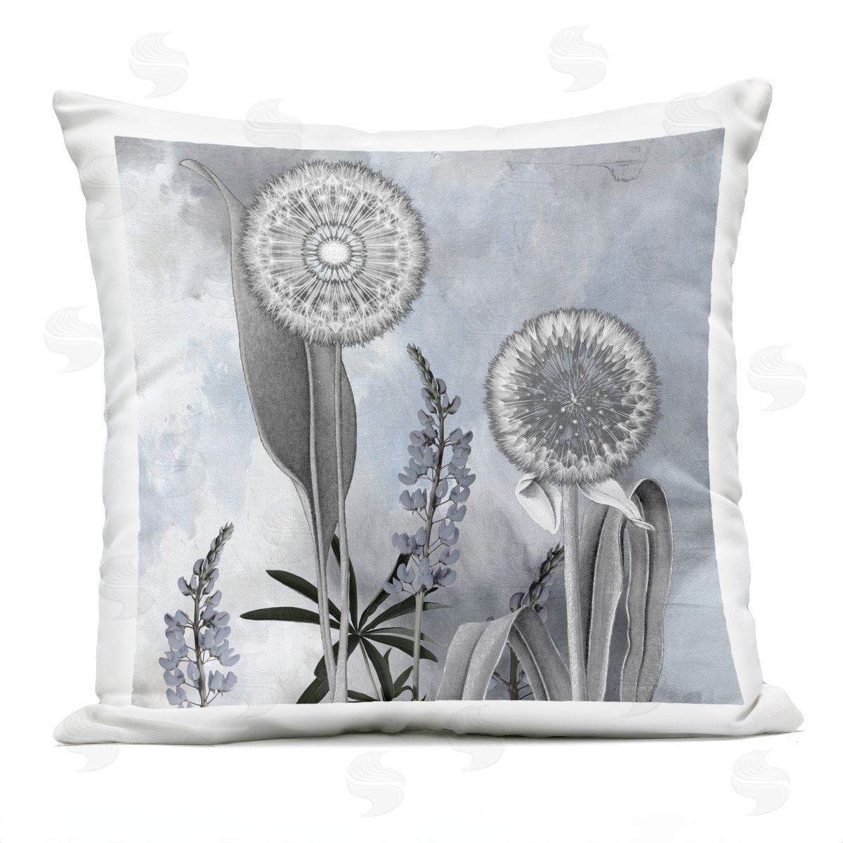 Sophie 6 Grey Toned Dandelion Sky Plush Polyester Art Print Pillow