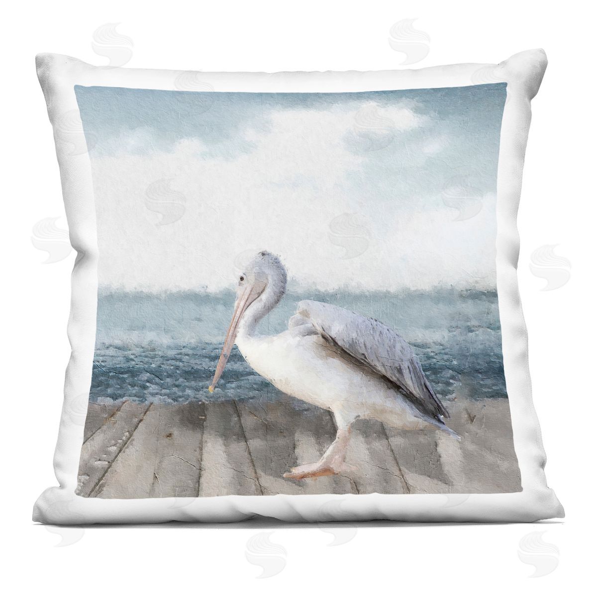 Sophie 6 Expressionist Pelican on Dock Plush Polyester Art Print Pillow