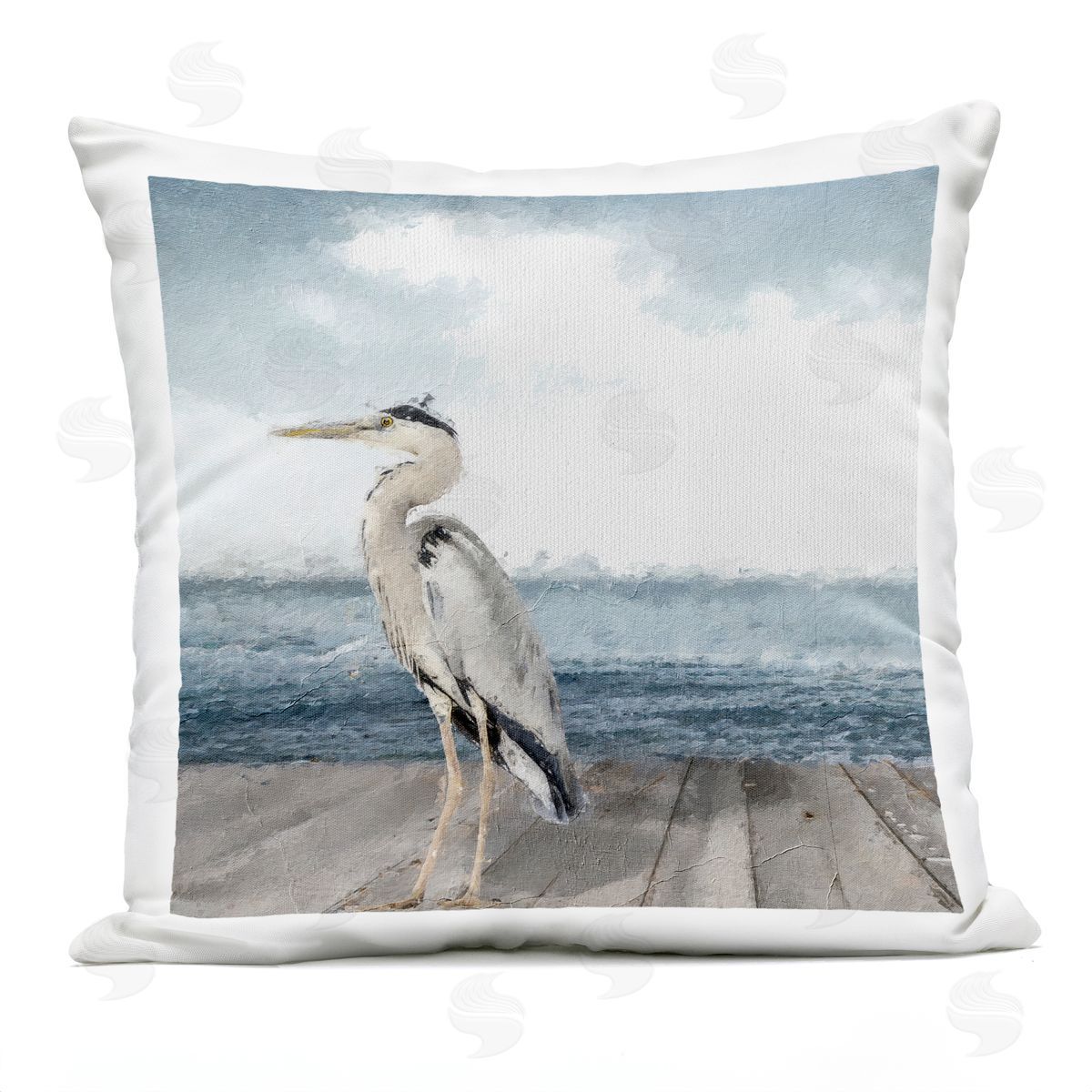 Sophie 6 Expressionist Heron on Dock Plush Polyester Art Print Pillow