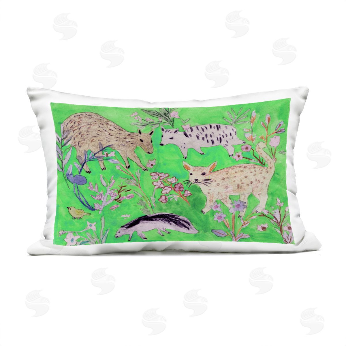 Melissa Wang Quirky Meadow Wildlife Plush Polyester Art Print Pillow