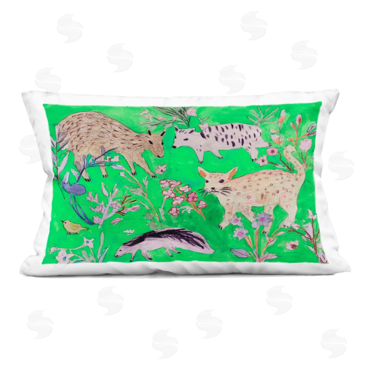Melissa Wang Quirky Meadow Wildlife Plush Polyester Art Print Pillow