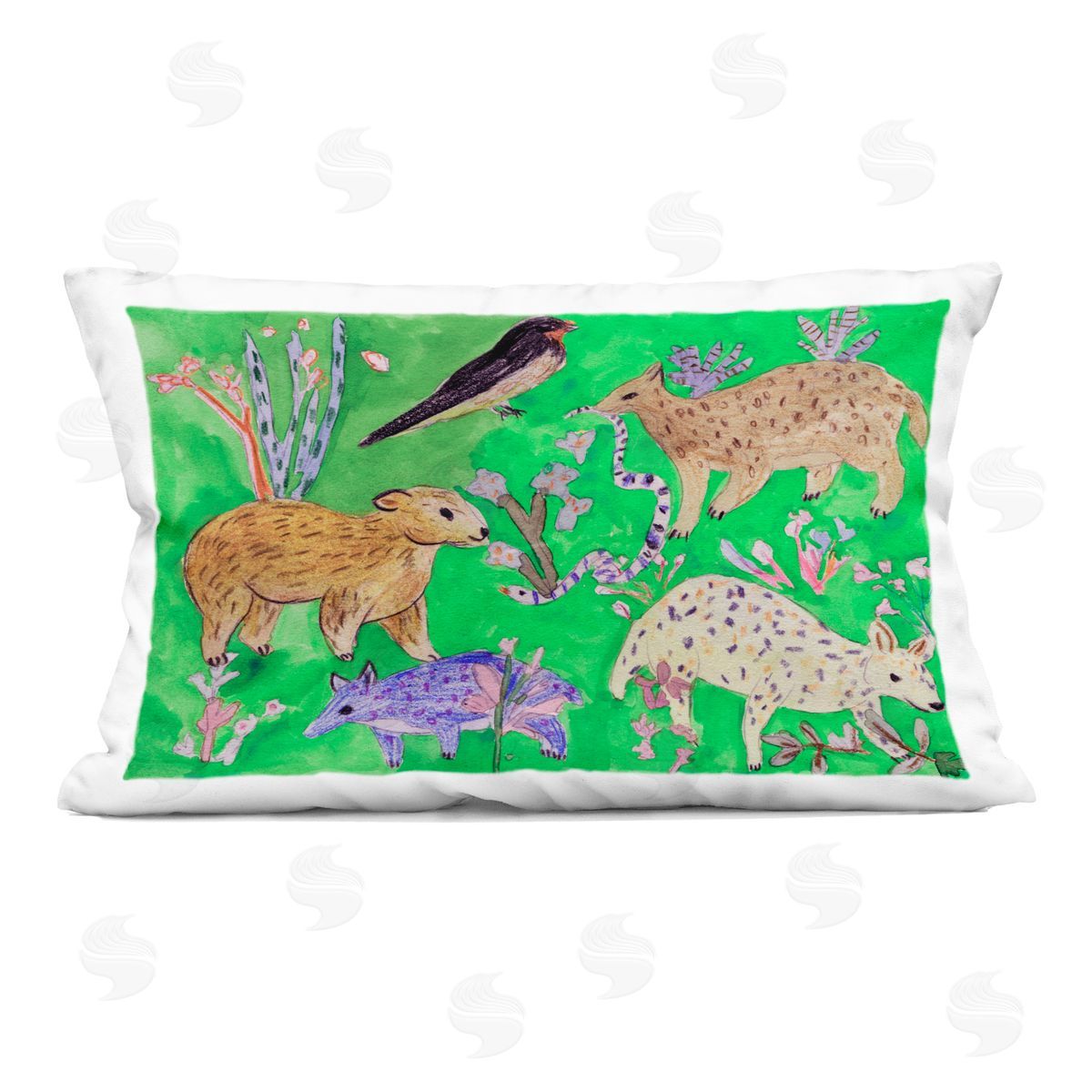 Melissa Wang Quirky Meadow Animals Plush Polyester Art Print Pillow
