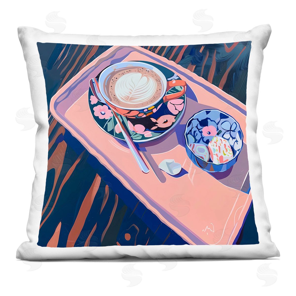 Walker Noble Vibrant Modern Latte Tray Plush Polyester Art Print Pillow