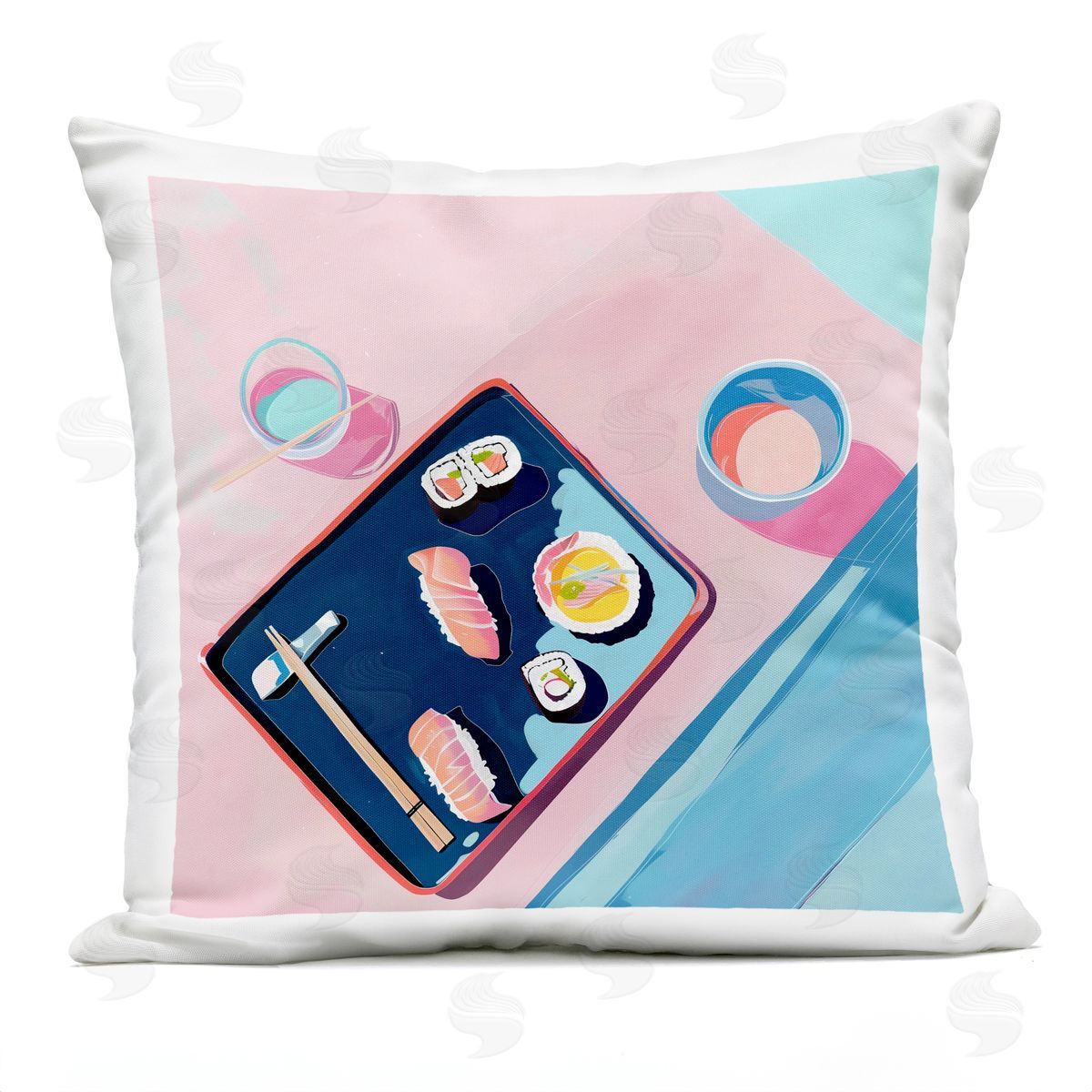 Walker Noble Sushi Me Food Tray Plush Polyester Art Print Pillow