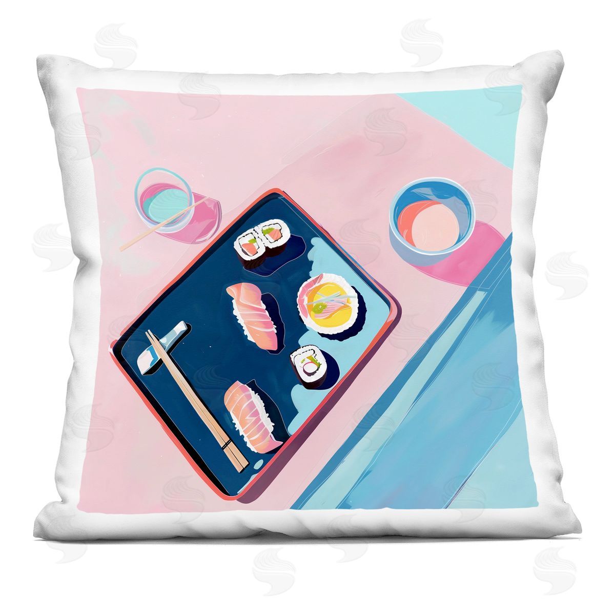 Walker Noble Sushi Me Food Tray Plush Polyester Art Print Pillow