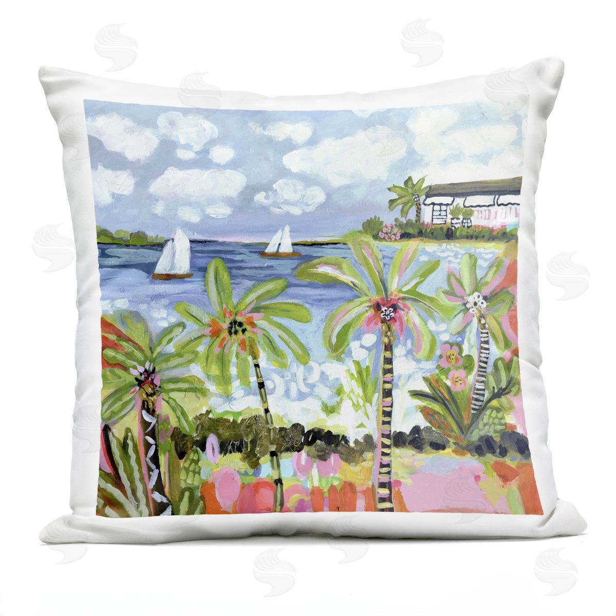 Karen Fields Palm Trees in Bright Sun Plush Polyester Art Print Pillow
