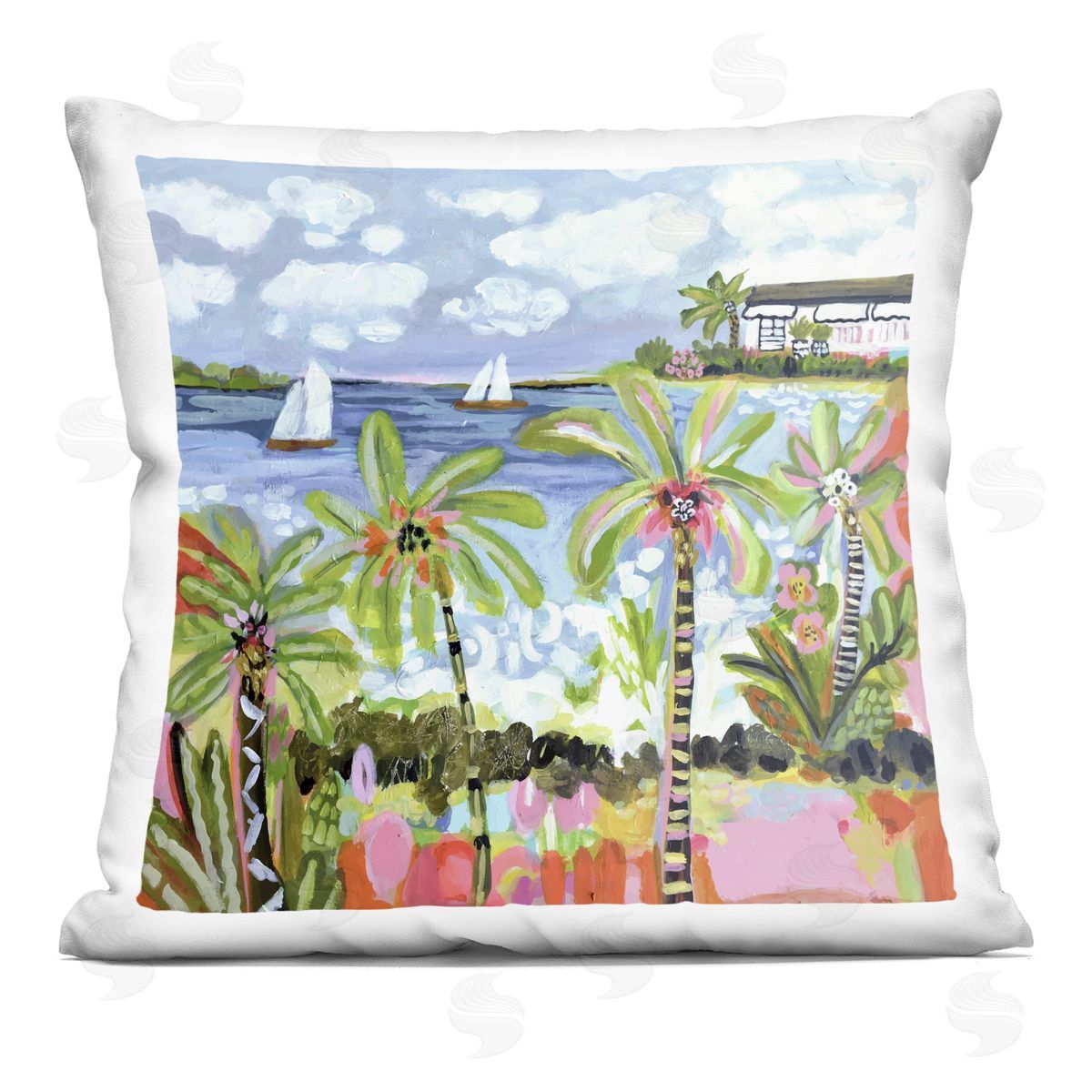 Karen Fields Palm Trees in Bright Sun Plush Polyester Art Print Pillow