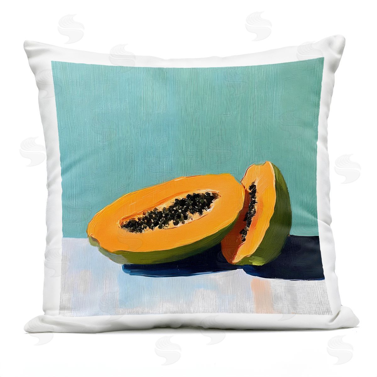 Walker Noble Papaya Pair on Blue Plush Polyester Art Print Pillow