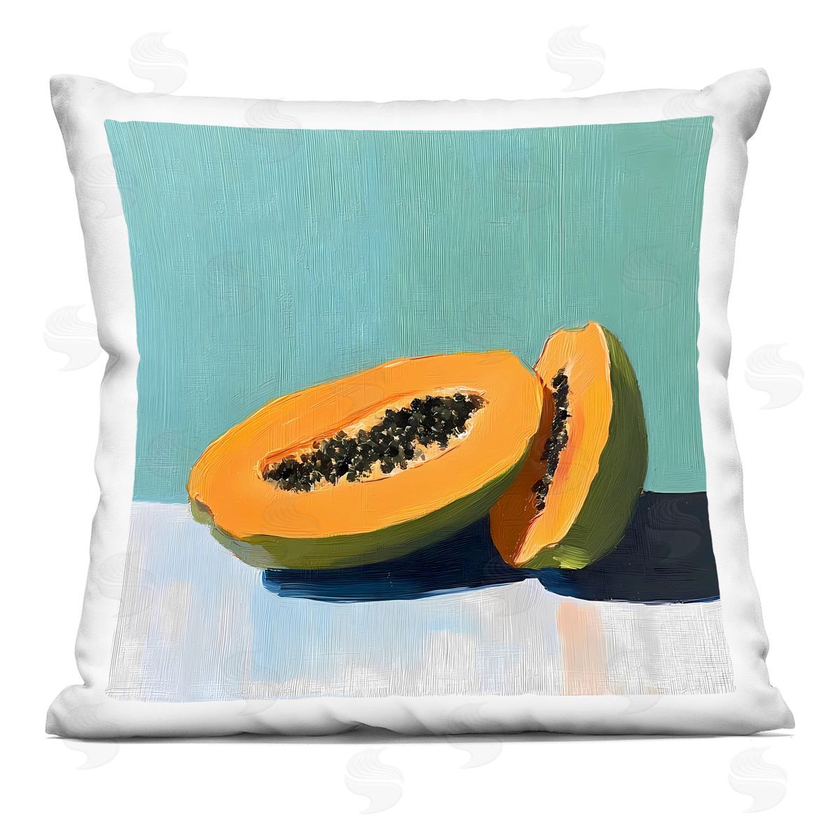 Walker Noble Papaya Pair on Blue Plush Polyester Art Print Pillow