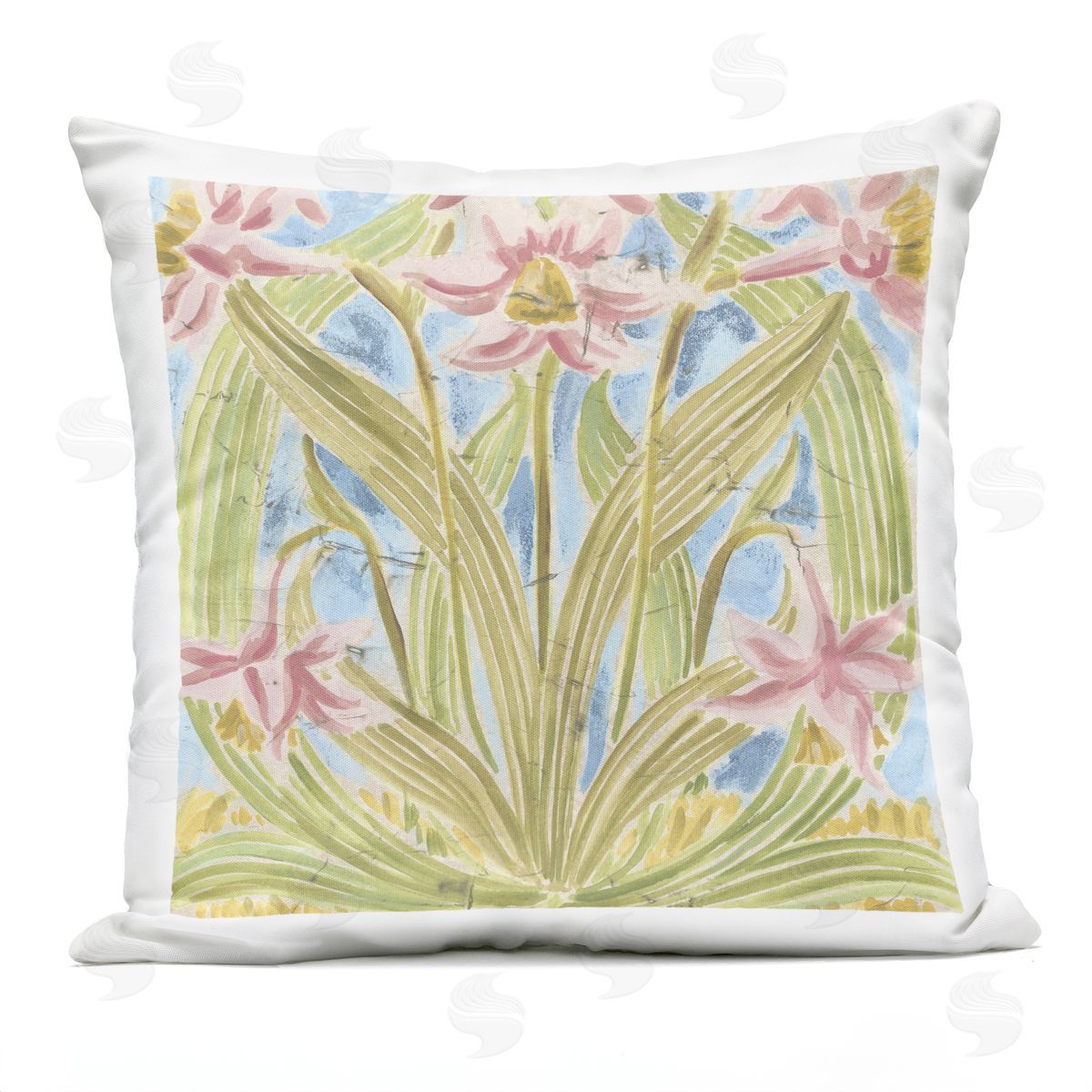 June Erica Vess Botanical Palau Tiles Plush Polyester Art Print Pillow