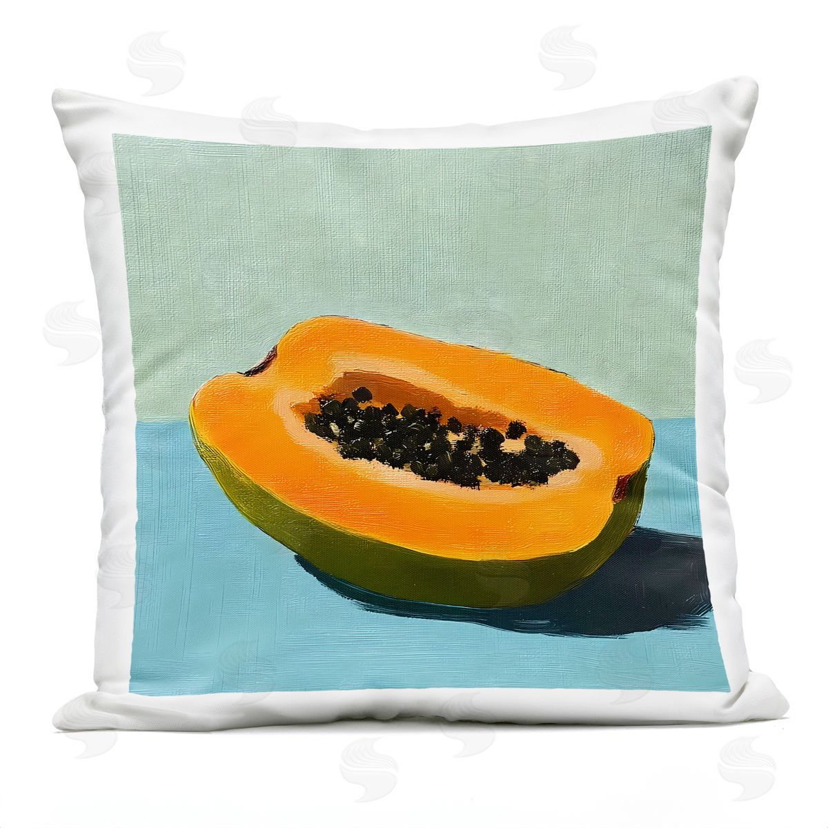 Walker Noble Blue Papaya Still Life Plush Polyester Art Print Pillow