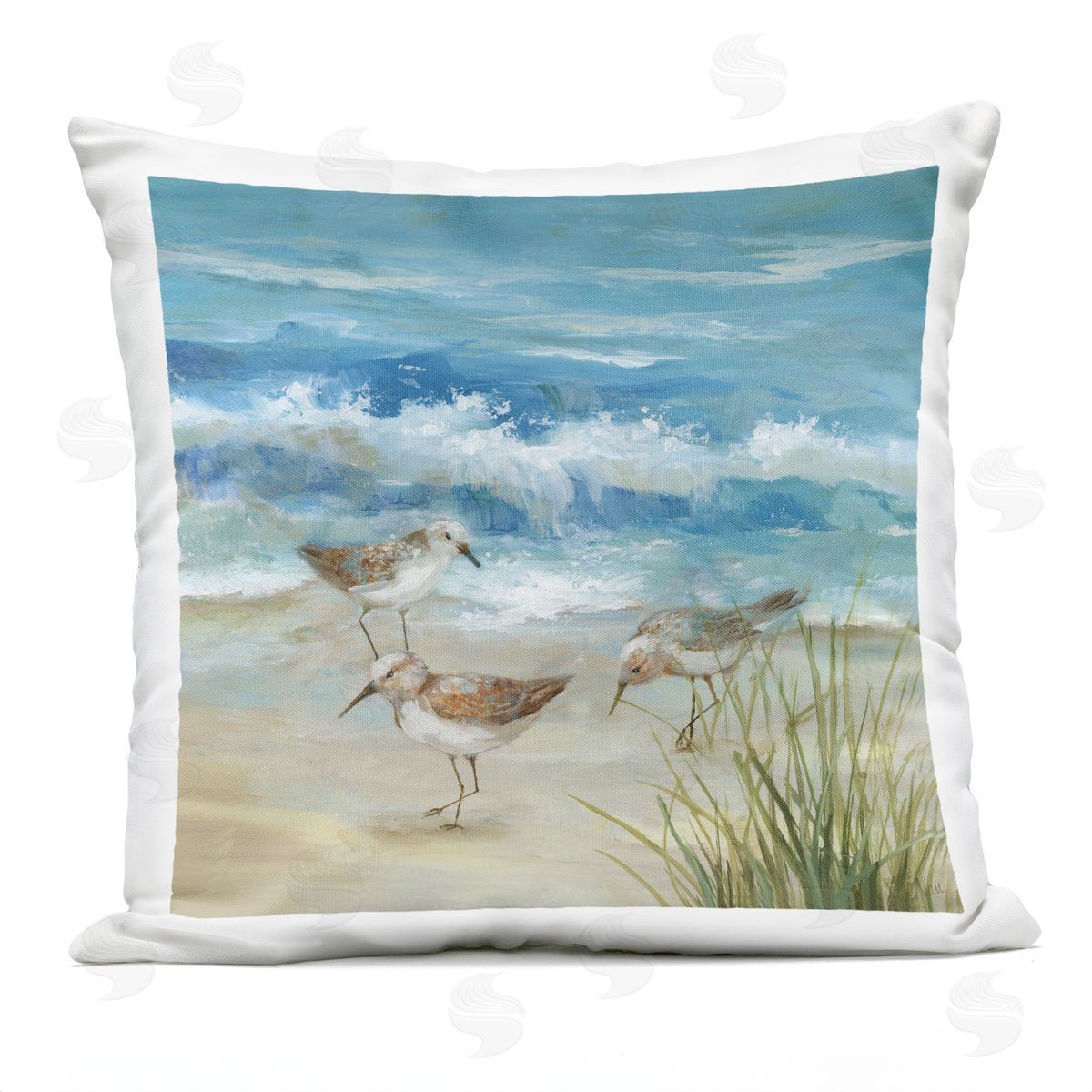 Nan Beach Sandpiper Gathering Plush Polyester Art Print Pillow