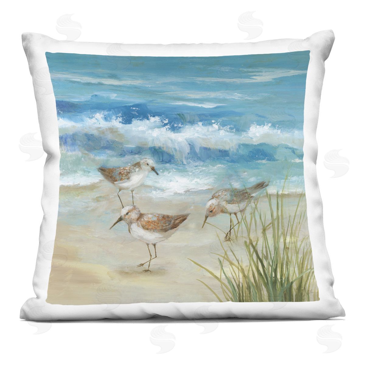 Nan Beach Sandpiper Gathering Plush Polyester Art Print Pillow