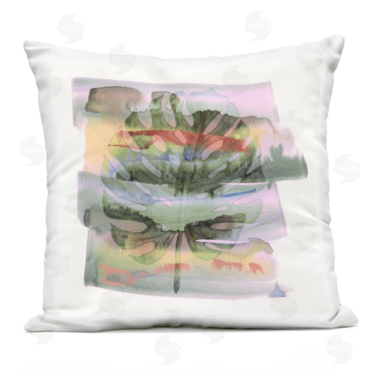 Susan Jill Tropical Dream Pastel Monstera Plush Polyester Art Print Pillow