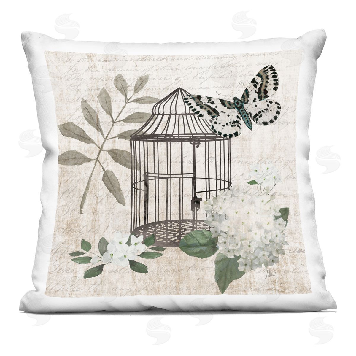 Nan Vintage Menagerie Butterfly Florals Plush Polyester Art Print Pillow