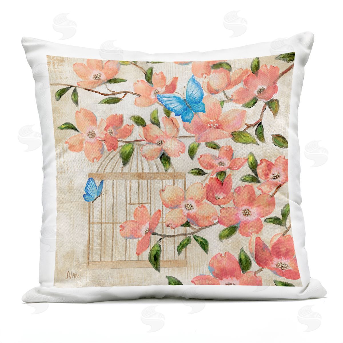 Nan Spring Fling Red Blossoms Plush Polyester Art Print Pillow