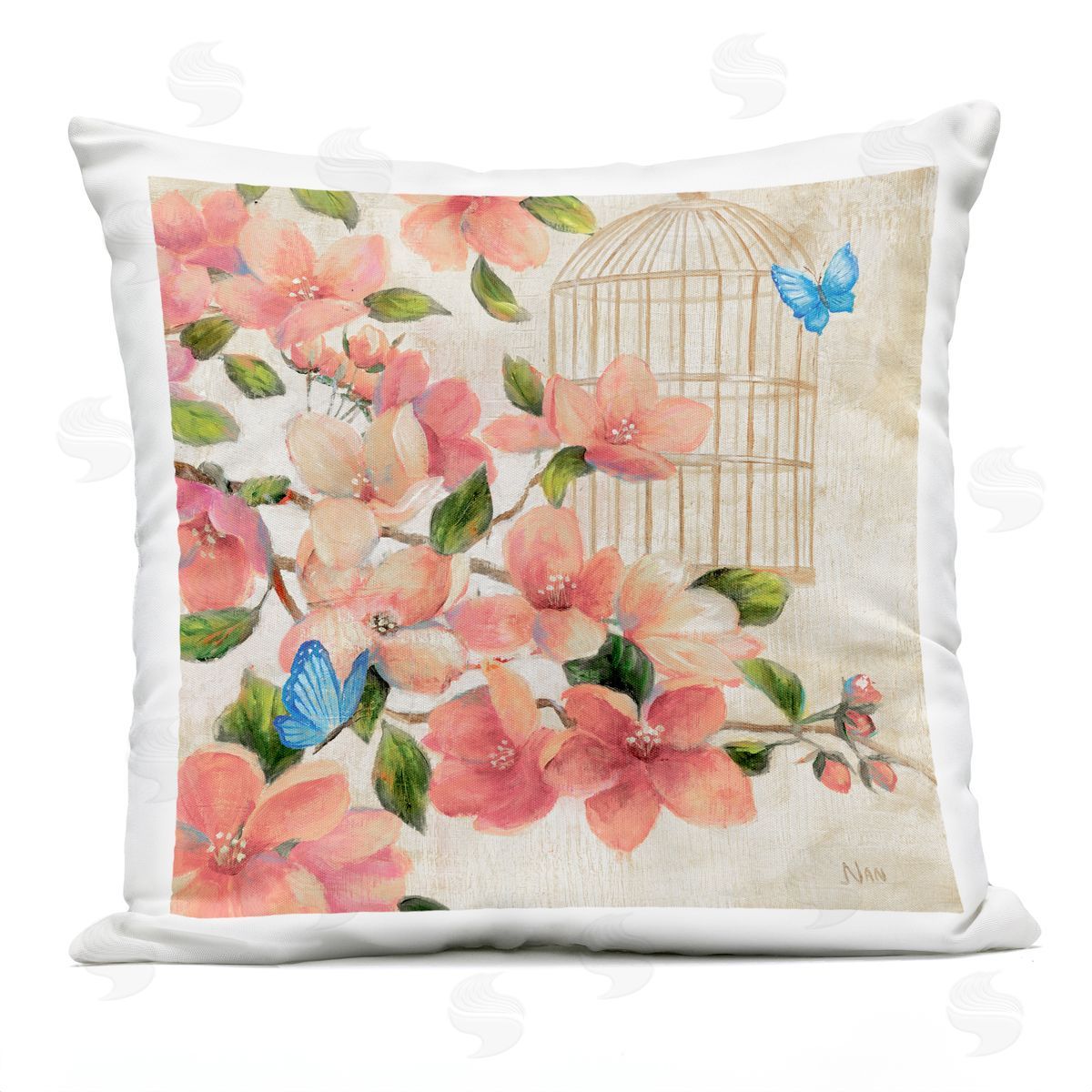 Nan Spring Fling Red Flowers Plush Polyester Art Print Pillow