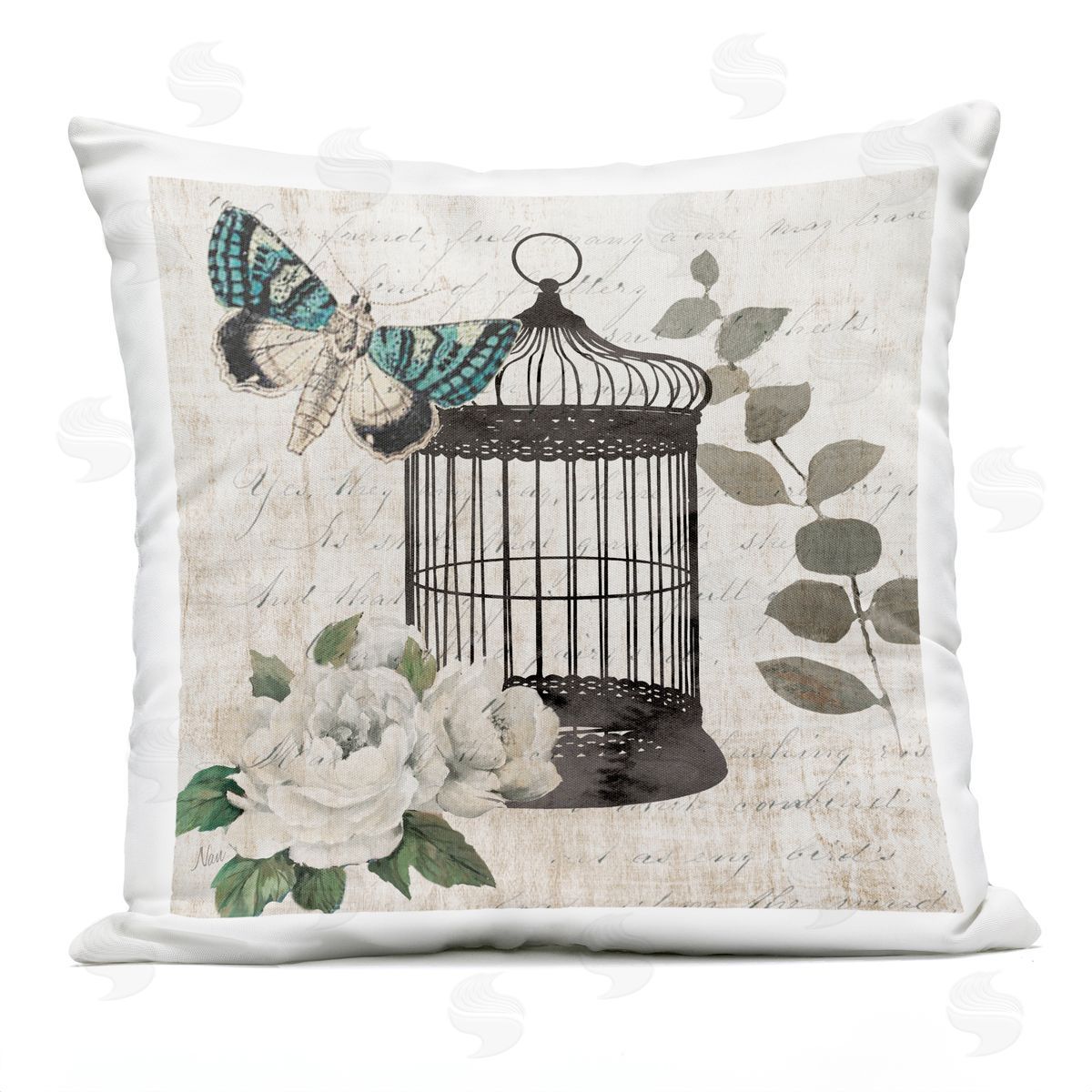Nan Vintage Menagerie Butterfly Plush Polyester Art Print Pillow