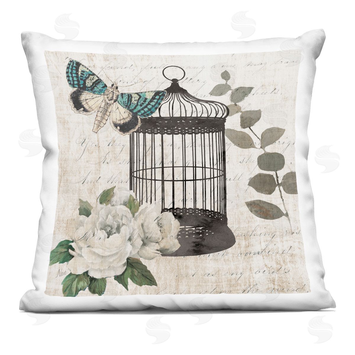 Nan Vintage Menagerie Butterfly Plush Polyester Art Print Pillow