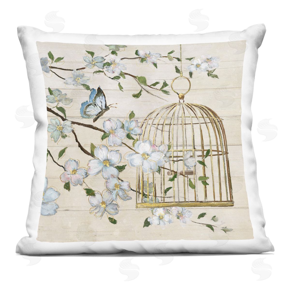 Nan Shiplap Song Butterfly Branch Plush Polyester Art Print Pillow