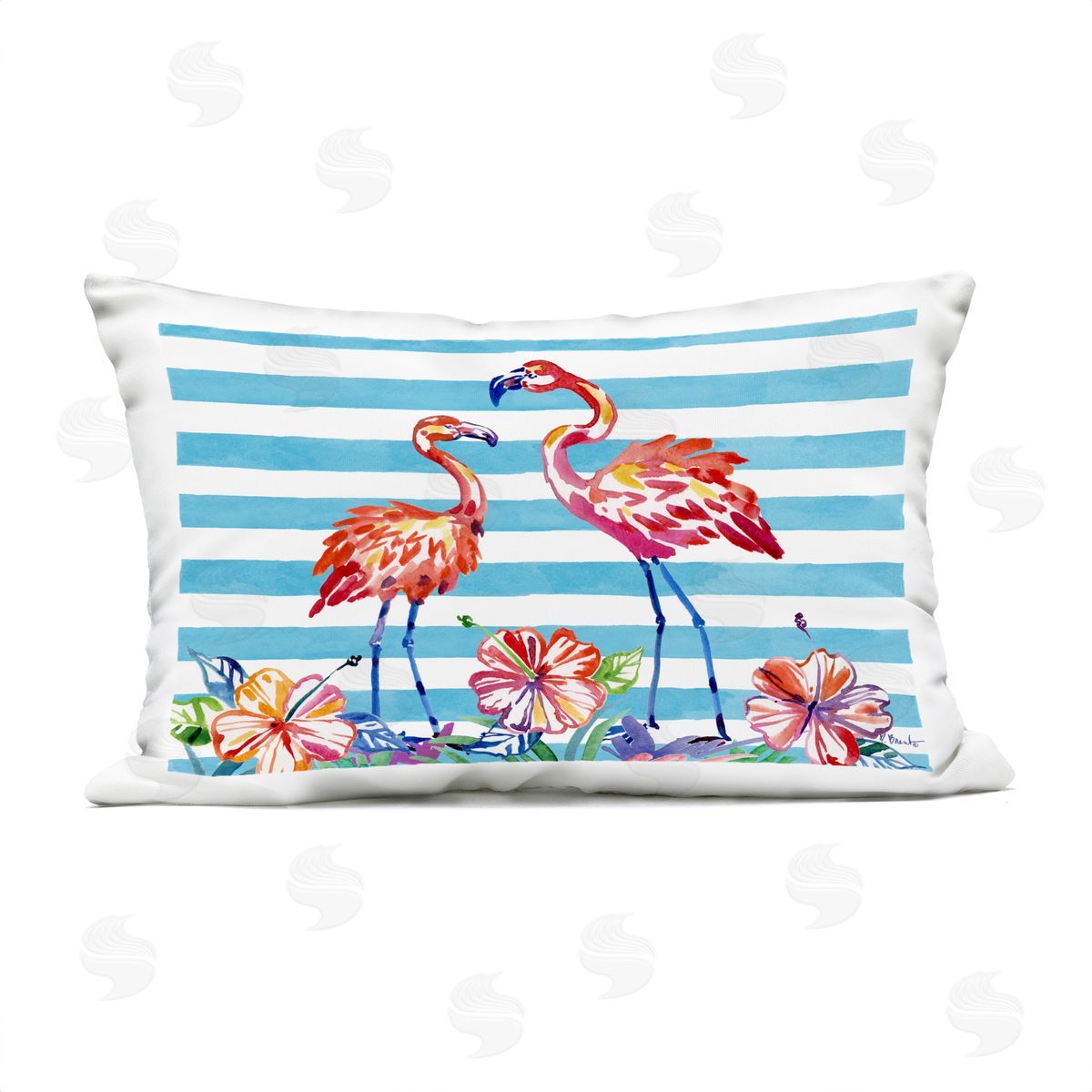 Paul Brent Brushed Flamingos & Hibiscus Plush Polyester Art Print Pillow