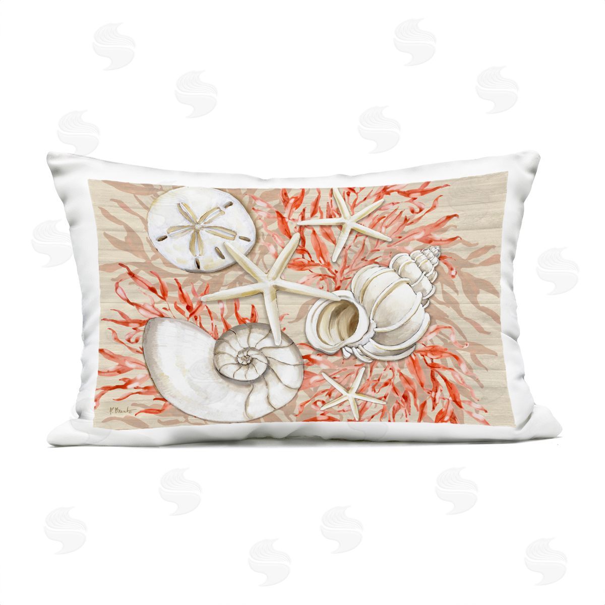 Paul Brent Coral White Shells Plush Polyester Art Print Pillow