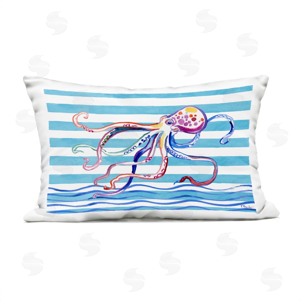 Paul Brent Brushed Octopus on Stripes Plush Polyester Art Print Pillow