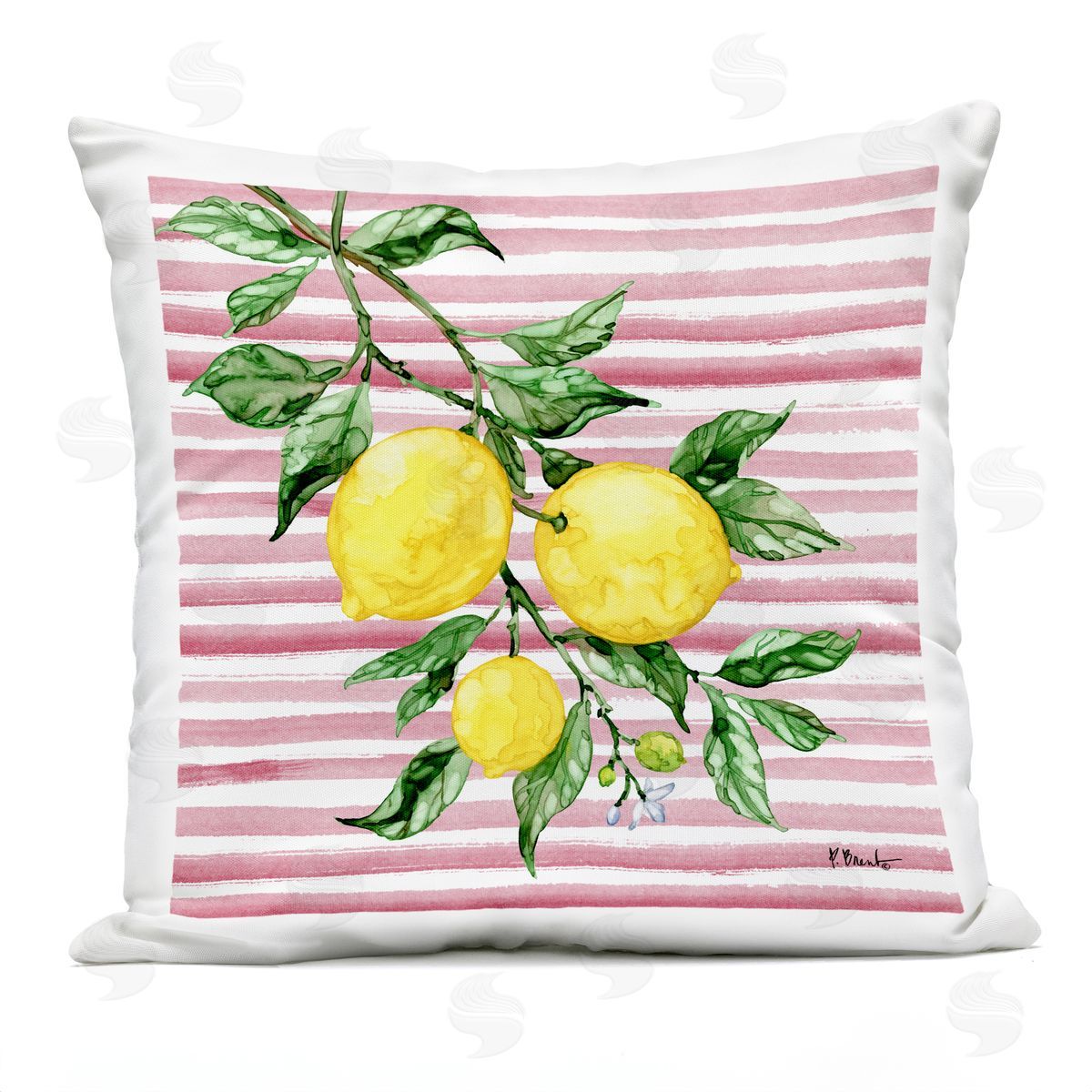 Paul Brent Juicy Lemon Vine on Pink Plush Polyester Art Print Pillow