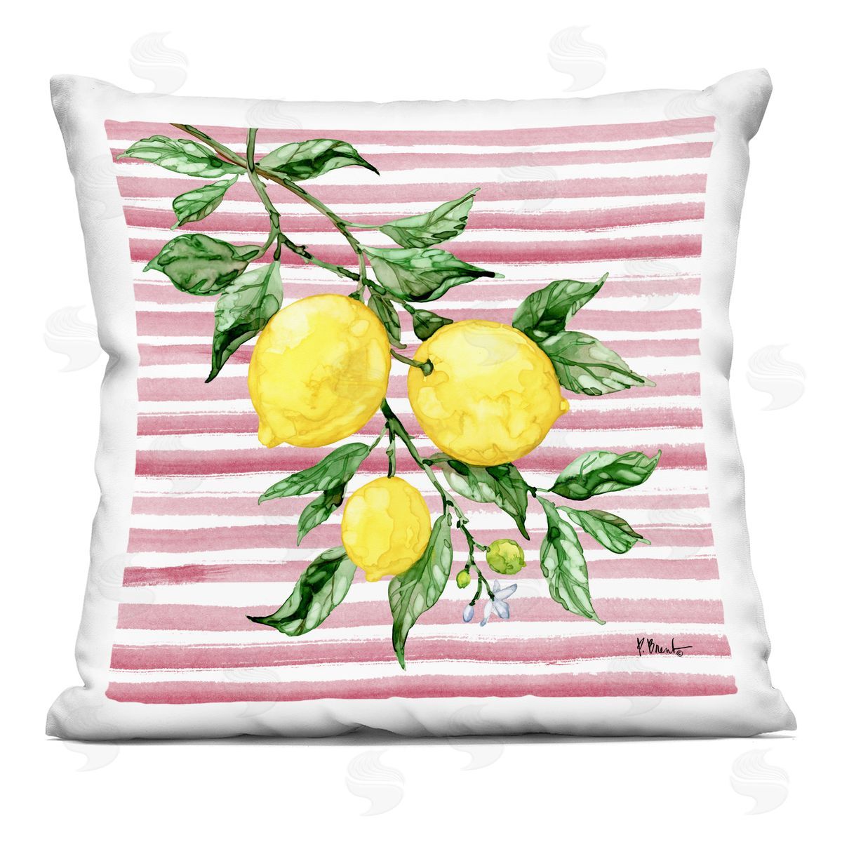 Paul Brent Juicy Lemon Vine on Pink Plush Polyester Art Print Pillow