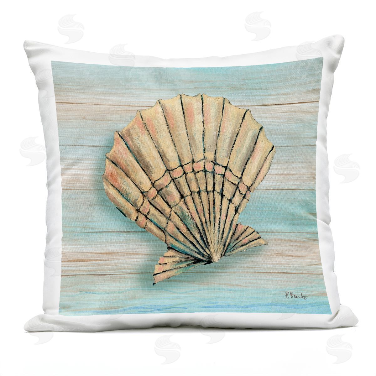 Paul Brent Coastal Teak Clam Shell Plush Polyester Art Print Pillow
